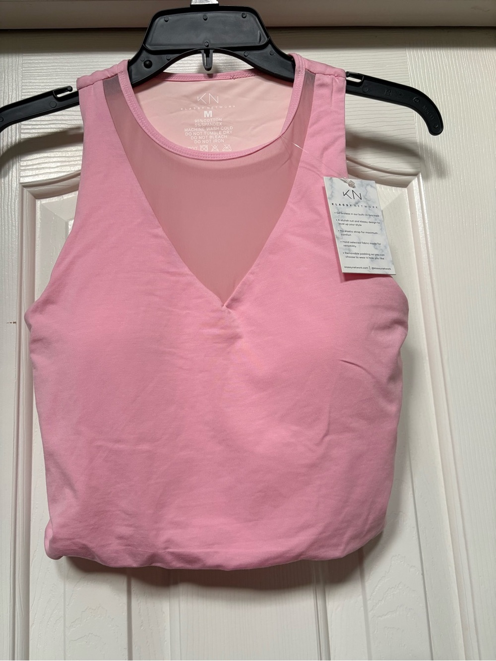 Klassy Network Pink V-Neck Mesh Inset Tank Top